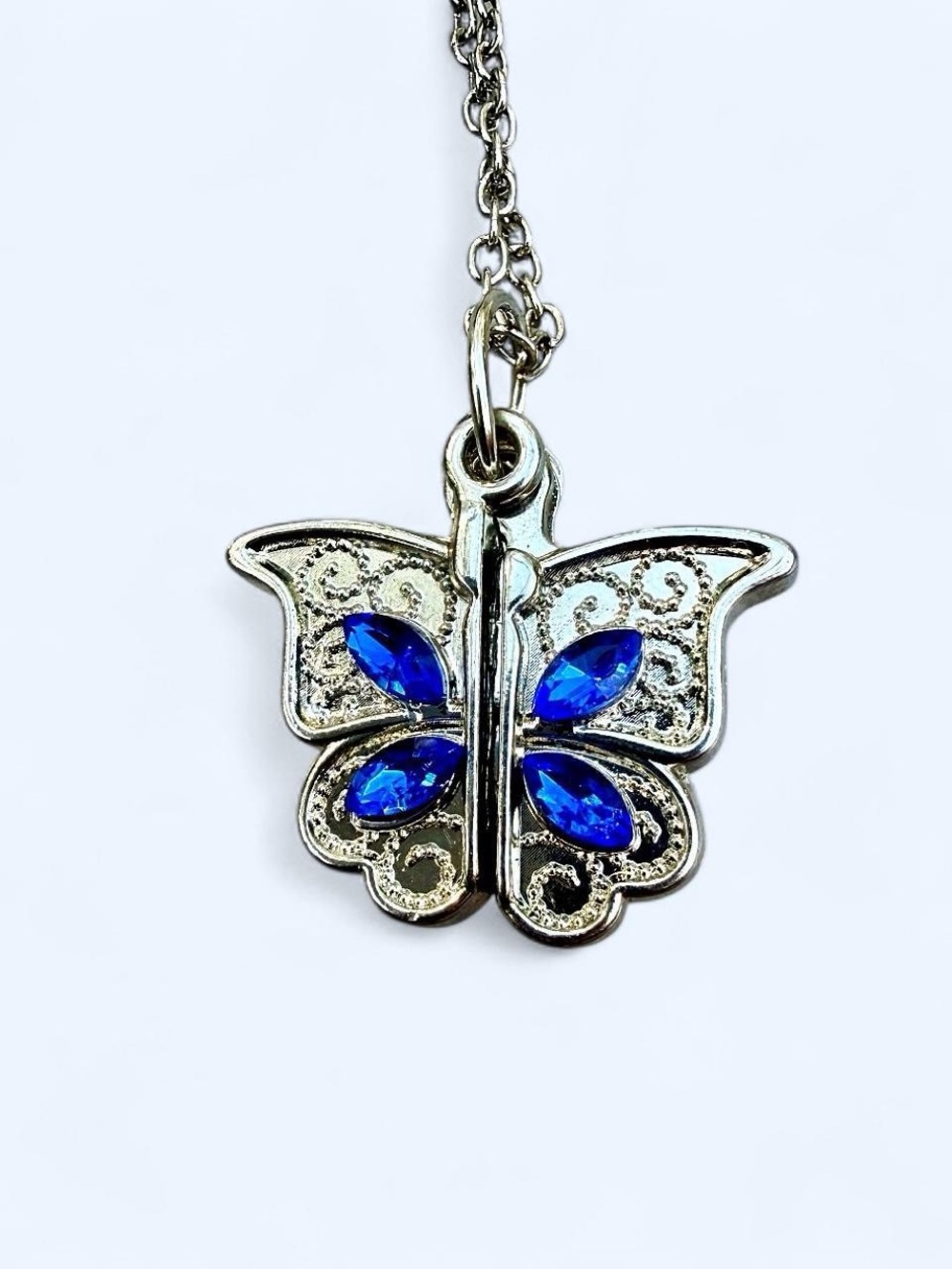 Fun Silver Open Butterfly Secret Message Necklace – Hidden "I Love You" Heart